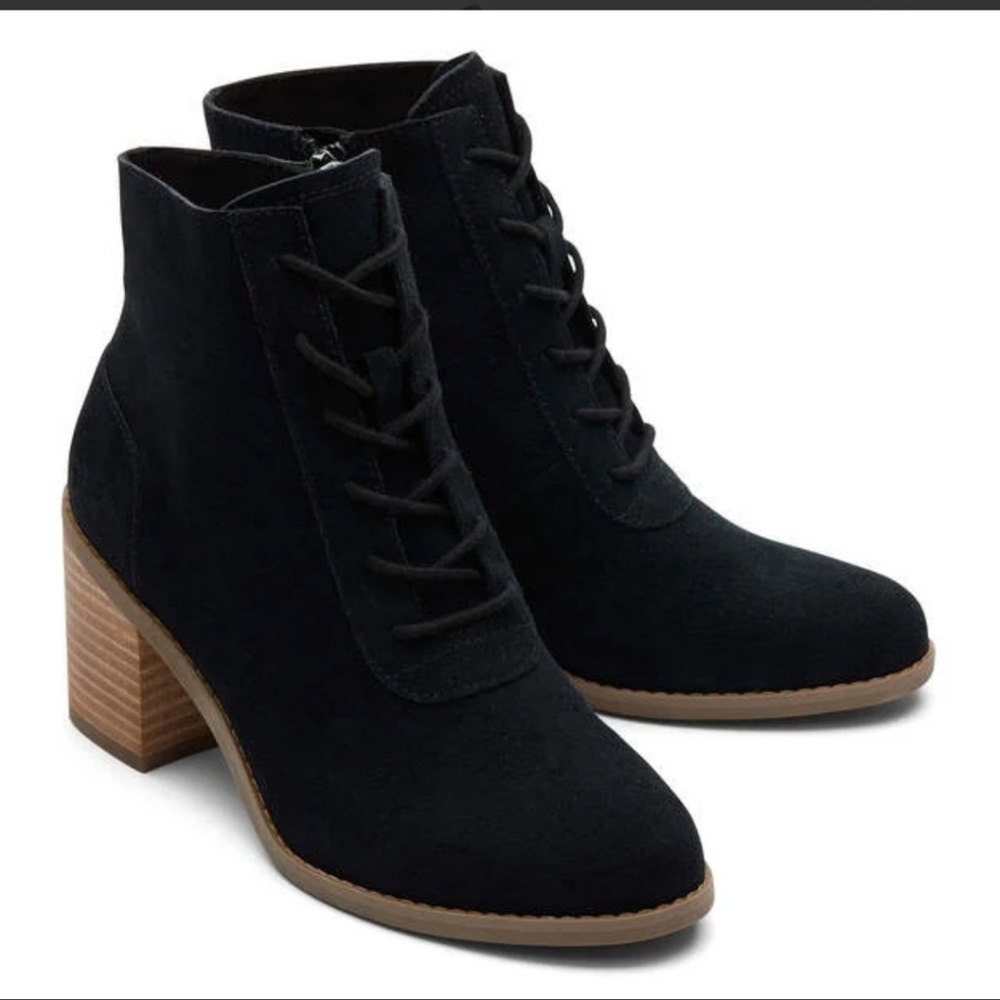 Toms Women's Evelyn Lace-Up Boots - Black Suede Size 9